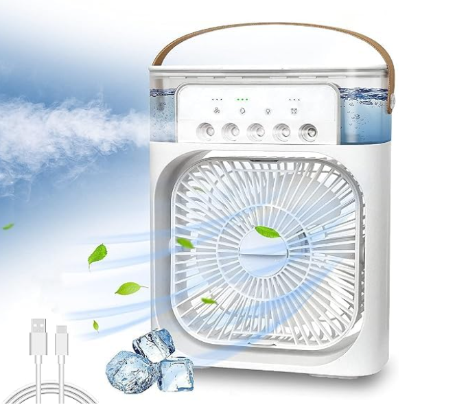 Personal Air Cooler Portable Air Conditioner Fan, Mini Evaporative Cooler with LED Light Timer Wind Speed and Spray Modes for Home Office Travel
